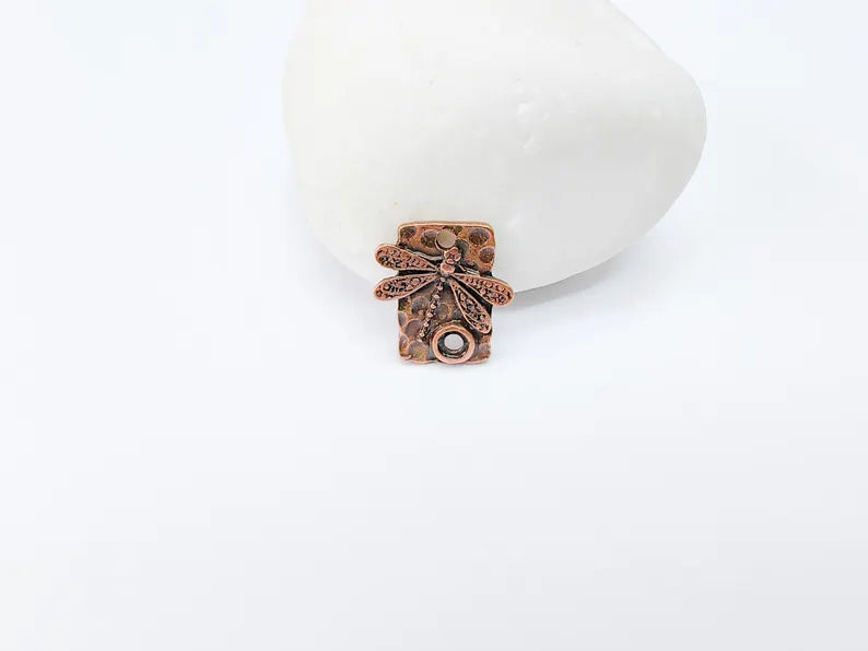 4 Dragonfly Charms, Earring Charms, Bohemian Necklace Parts, Dragonfly Pendant with Textured Design, Antique Copper Plated 16x15mm G36990