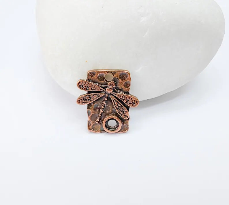 4 Dragonfly Charms, Earring Charms, Bohemian Necklace Parts, Dragonfly Pendant with Textured Design, Antique Copper Plated 16x15mm G36990