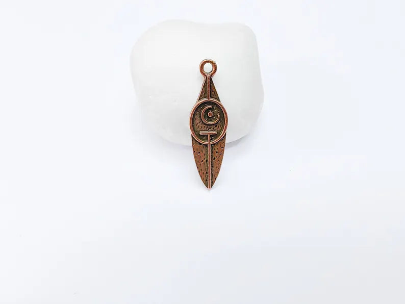 Tribal Moon Crescent Charm, Bohemian Celestial Pendant, Ethnic Jewelry Supplies, Handmade Lunar, Antique Copper Plated 40x11mm G36992