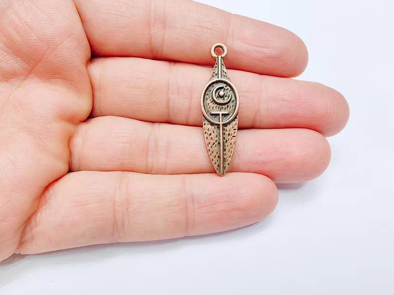 Tribal Moon Crescent Charm, Bohemian Celestial Pendant, Ethnic Jewelry Supplies, Handmade Lunar, Antique Copper Plated 40x11mm G36992