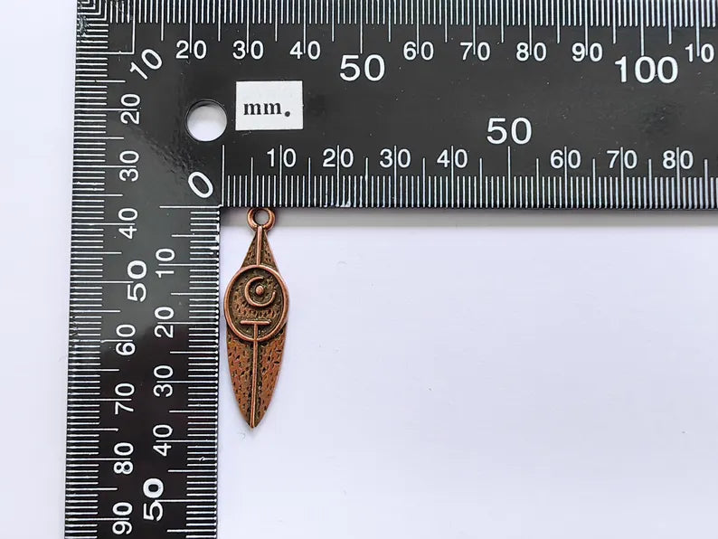 Tribal Moon Crescent Charm, Bohemian Celestial Pendant, Ethnic Jewelry Supplies, Handmade Lunar, Antique Copper Plated 40x11mm G36992