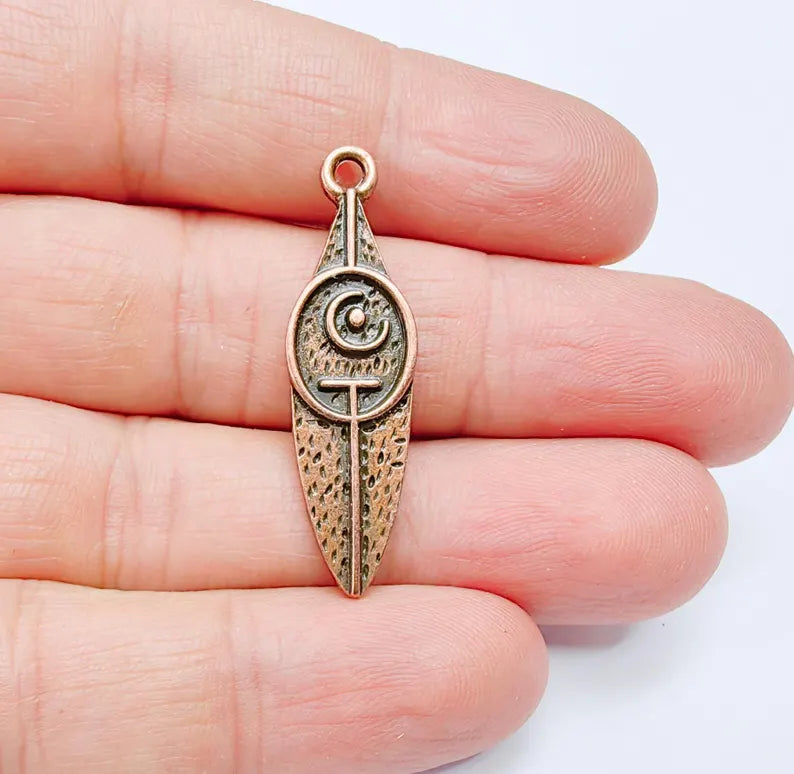 Tribal Moon Crescent Charm, Bohemian Celestial Pendant, Ethnic Jewelry Supplies, Handmade Lunar, Antique Copper Plated 40x11mm G36992