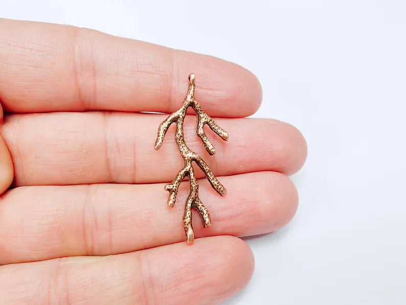 2 Coral Branch Charms, Antique Copper Plated, DIY Charms (43x20mm) G36993