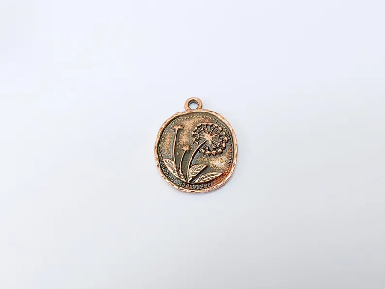 Dandelion Charms, Copper Flower Charms, Boho Charms, Earring Charms, Copper Pendant, Necklace Parts, Antique Copper Plated 28x23mm G36996