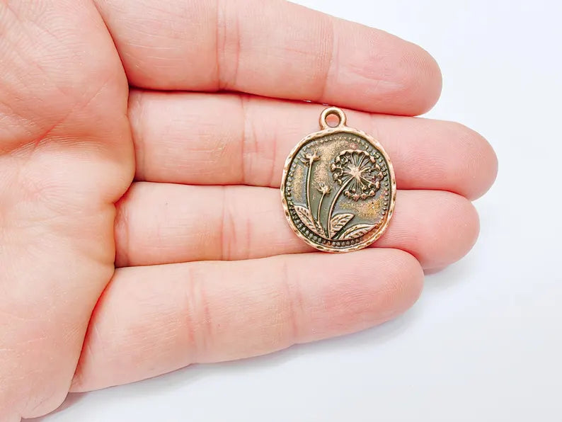 Dandelion Charms, Copper Flower Charms, Boho Charms, Earring Charms, Copper Pendant, Necklace Parts, Antique Copper Plated 28x23mm G36996