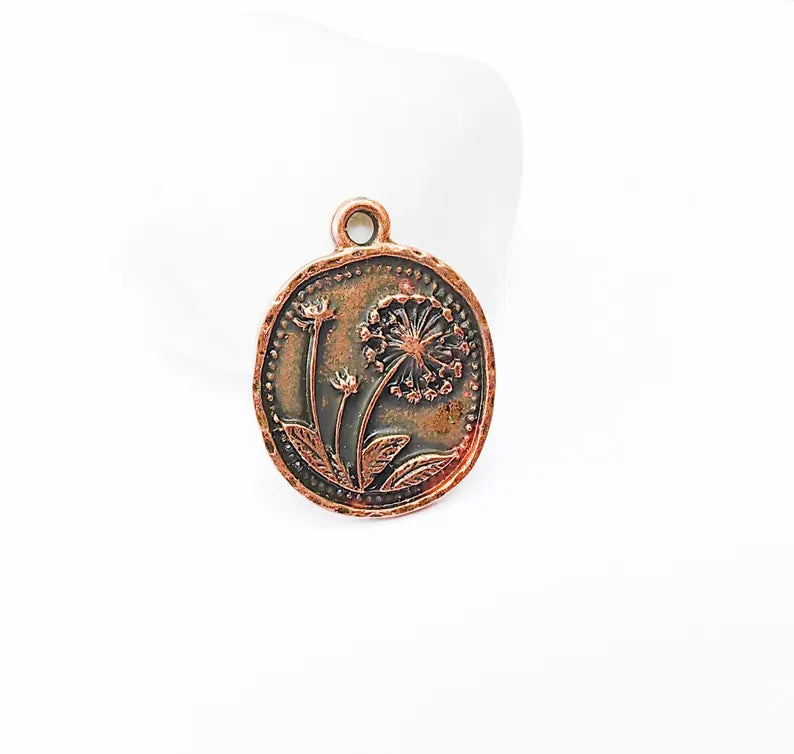 Dandelion Charms, Copper Flower Charms, Boho Charms, Earring Charms, Copper Pendant, Necklace Parts, Antique Copper Plated 28x23mm G36996