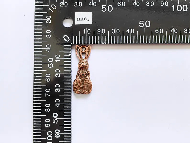2 Rabbit Charm, Woodland Bunny Pendant, Earring Charms, Animal Jewelry Findings, Boho DIY Charm, Antique Copper Plated Zamac 33x13mm G37003