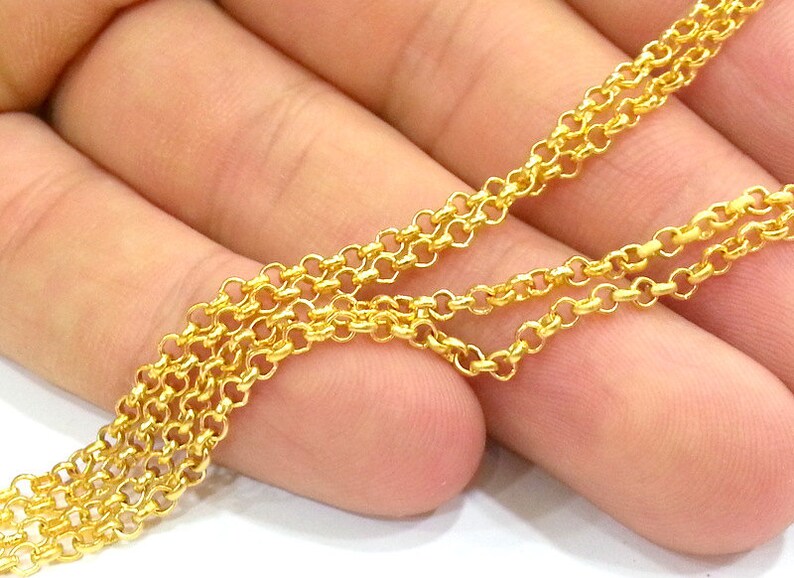 Rolo Chain, 1 Meter - 3.3 Feet (3 mm) Gold Plated Rolo Chain G33494