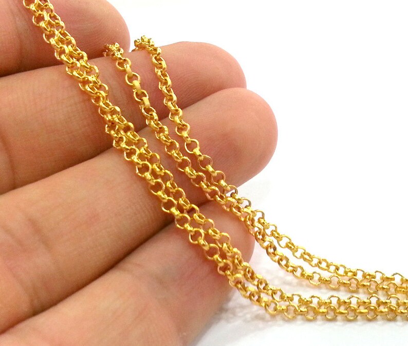 Rolo Chain, 1 Meter - 3.3 Feet (3 mm) Gold Plated Rolo Chain G33494