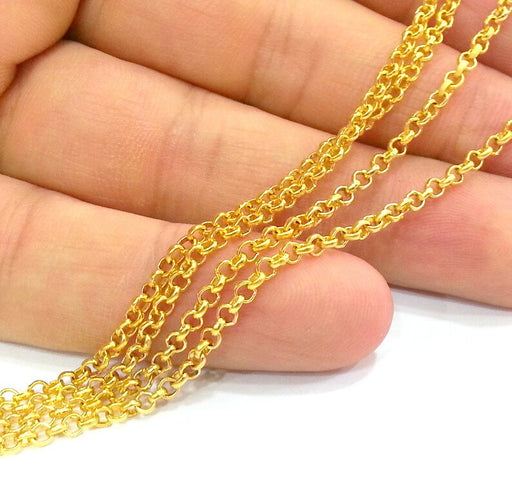 Rolo Chain, 1 Meter - 3.3 Feet (3 mm) Gold Plated Rolo Chain G33494