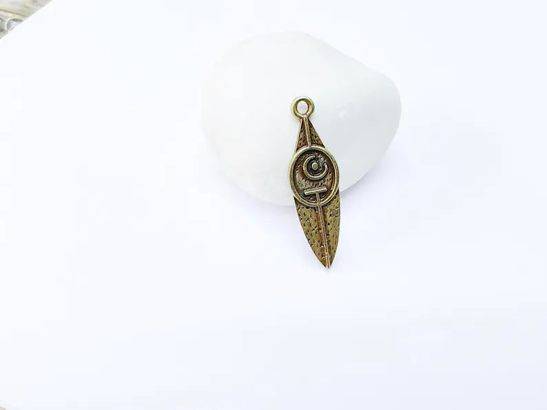 Tribal Moon Crescent Charm, Bohemian Celestial Pendant, Ethnic Jewelry Supplies, Handmade Lunar, Antique Bronze Plated 40x11mm G37013