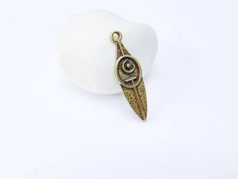 Tribal Moon Crescent Charm, Bohemian Celestial Pendant, Ethnic Jewelry Supplies, Handmade Lunar, Antique Bronze Plated 40x11mm G37013