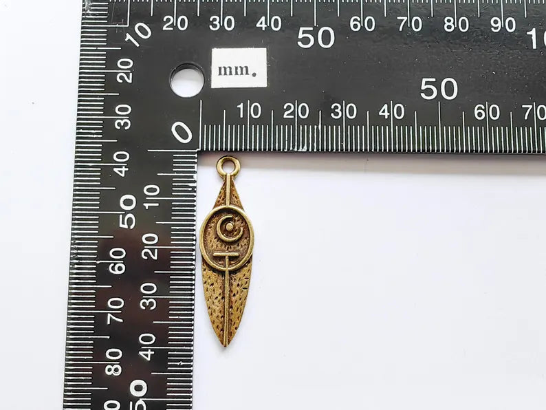 Tribal Moon Crescent Charm, Bohemian Celestial Pendant, Ethnic Jewelry Supplies, Handmade Lunar, Antique Bronze Plated 40x11mm G37013