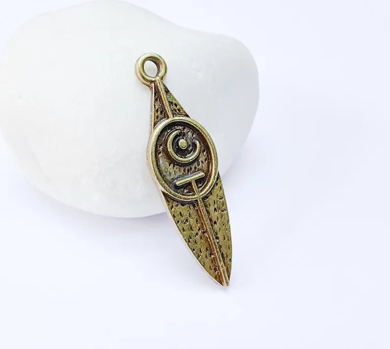Tribal Moon Crescent Charm, Bohemian Celestial Pendant, Ethnic Jewelry Supplies, Handmade Lunar, Antique Bronze Plated 40x11mm G37013