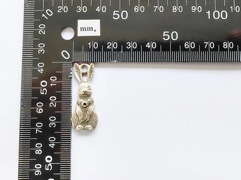 2 Rabbit Charm, Woodland Bunny Pendant, Earring Charms, Animal Jewelry Findings, Boho DIY Charm, Antique Silver Plated Zamac 33x13mm G37017