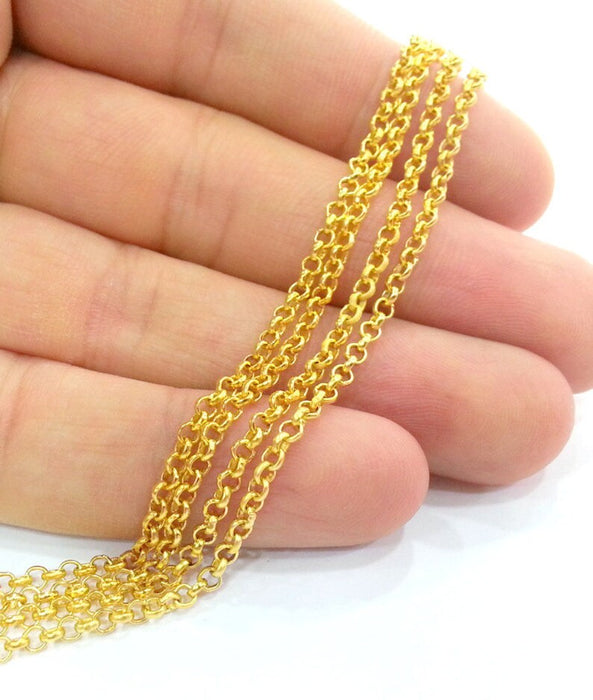 Rolo Chain, 1 Meter - 3.3 Feet (3 mm) Gold Plated Rolo Chain G33494