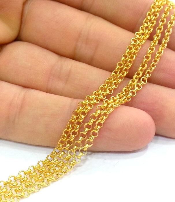 Rolo Chain, 1 Meter - 3.3 Feet (3 mm) Gold Plated Rolo Chain G33494