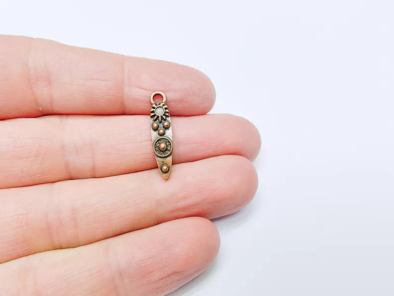 4 Boho Charm, Vintage Style Charms, Earring Charms, Minimalist Dangle Pendant, Necklace Parts, Antique Copper Plated 24x5mm G37029