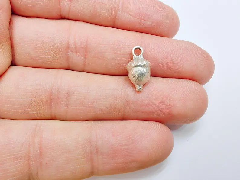 2 Acorn Charms, Small Woodland Nature Pendants for DIY Jewelry Making, Rustic Fall Beads, Nut Charms Antique Silver Plated Zamac 16x8mm G37009