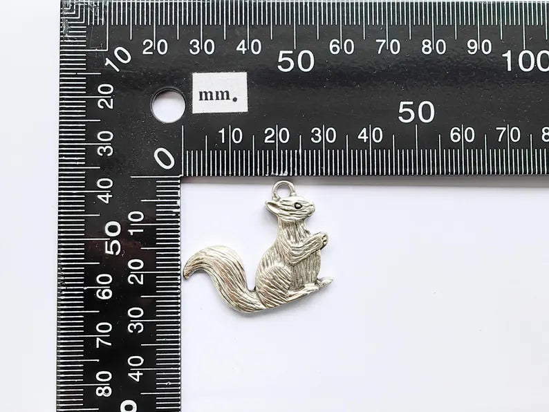 Squirrel Charm, Woodland Animal Pendant, Nature-Inspired Jewelry Making Supply, Cute Handmade Craft, Antique Silver Plated 32x24mm G37010
