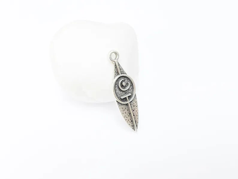 Tribal Moon Crescent Charm, Bohemian Celestial Pendant, Ethnic Jewelry Supplies, Handmade Lunar, Antique Silver Plated 40x11mm G37011