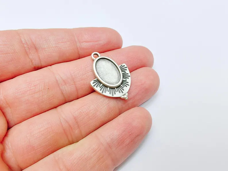 Silver Charms Blank Resin Bezel Mounting Cabochon Base Setting Antique Silver Plated Charms (14x10mm Blank) G37045