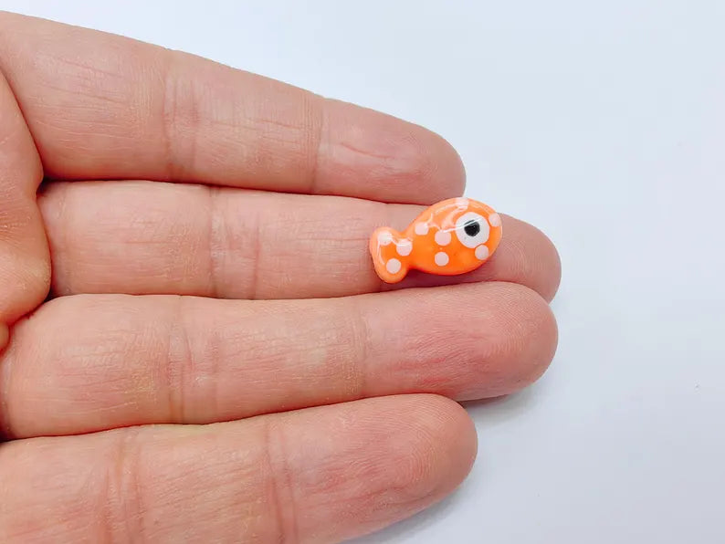 4 Porcelain Fish Beads, Red with White Dots, Ceramic Animal Beads, Flat Back, Cute Fish Charms, Jewelry Making Supplies 19x10mm G37059