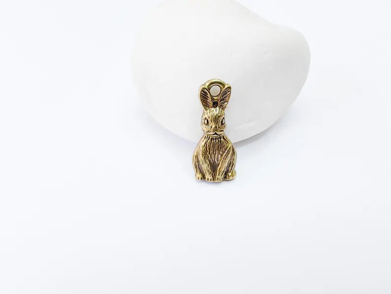 2 Rabbit Charm, Woodland Bunny Pendant, Earring Charms, Animal Jewelry Findings, Boho DIY Charm, Antique Bronze Plated Zamac 25x10mm G37063
