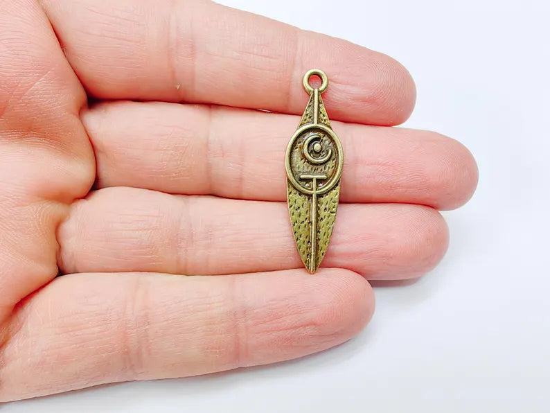 Tribal Moon Crescent Charm, Bohemian Celestial Pendant, Ethnic Jewelry Supplies, Handmade Lunar, Antique Bronze Plated 40x11mm G37013