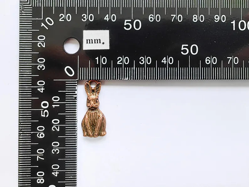 2 Rabbit Charm, Woodland Bunny Pendant, Earring Charms, Animal Jewelry Findings, Boho DIY Charm, Antique Copper Plated Zamac 25x10mm G37025