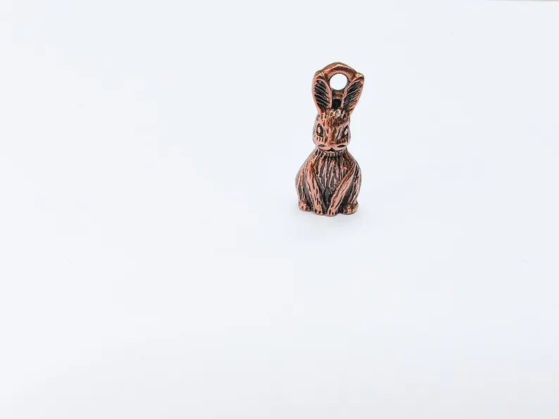 2 Rabbit Charm, Woodland Bunny Pendant, Earring Charms, Animal Jewelry Findings, Boho DIY Charm, Antique Copper Plated Zamac 25x10mm G37025