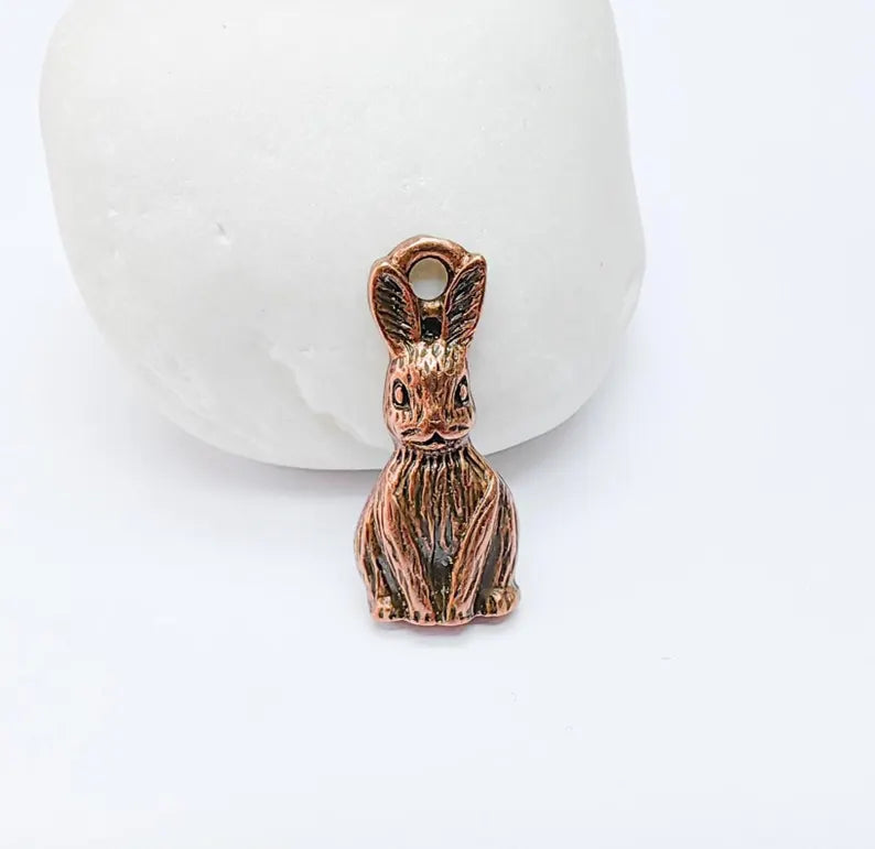 2 Rabbit Charm, Woodland Bunny Pendant, Earring Charms, Animal Jewelry Findings, Boho DIY Charm, Antique Copper Plated Zamac 25x10mm G37025