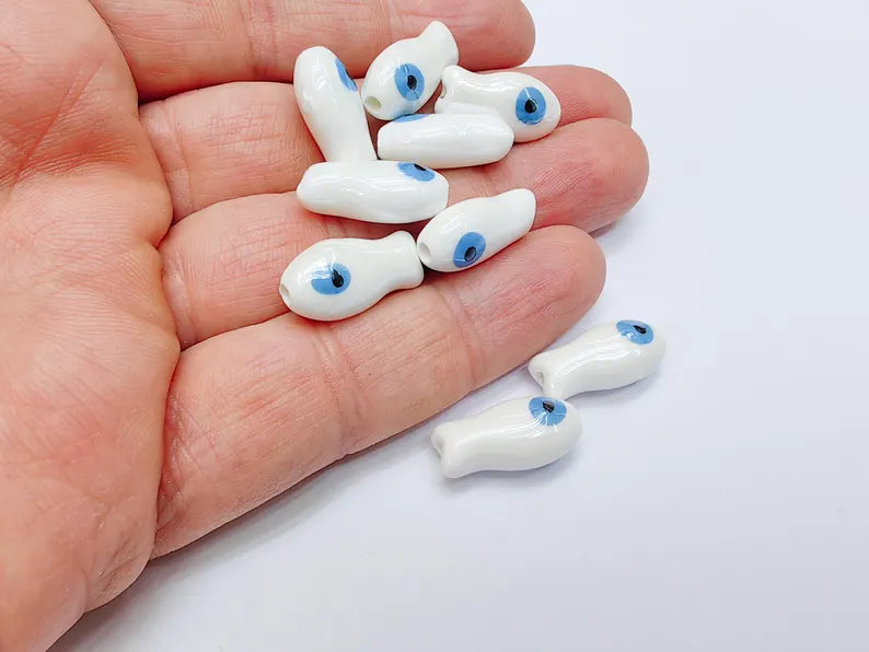 2 Porcelain Fish Beads, Ceramic Fish Beads, White Beads for Jewelry Making, Cute Fish Beads for DIY Crafts and Accessories 19x10mm G37080