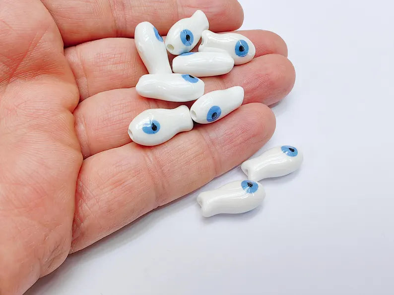 2 Porcelain Fish Beads, Ceramic Fish Beads, White Beads for Jewelry Making, Cute Fish Beads for DIY Crafts and Accessories 19x10mm G37080