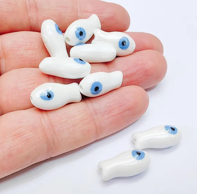 2 Porcelain Fish Beads, Ceramic Fish Beads, White Beads for Jewelry Making, Cute Fish Beads for DIY Crafts and Accessories 19x10mm G37080