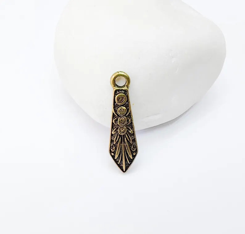4 Bronze Dangle Boho Charm, Earring Charms, Vintage Style Charms, Dangle Bracelet Charms, Necklace Parts, Antique Bronze Plated 28x7mm G37086