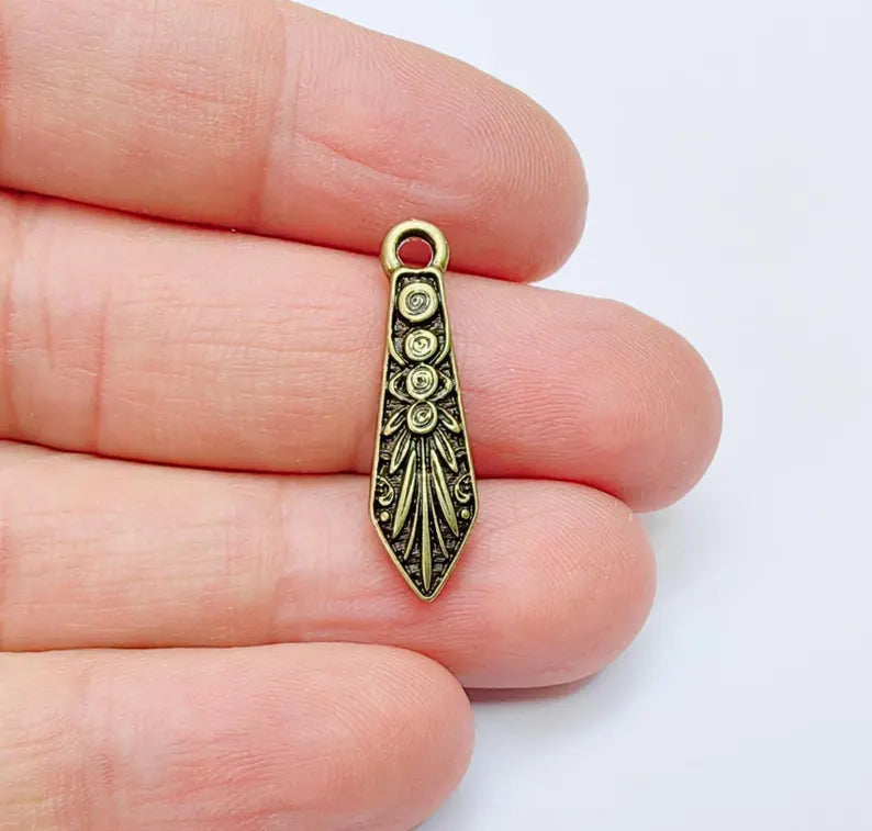 4 Bronze Dangle Boho Charm, Earring Charms, Vintage Style Charms, Dangle Bracelet Charms, Necklace Parts, Antique Bronze Plated 28x7mm G37086