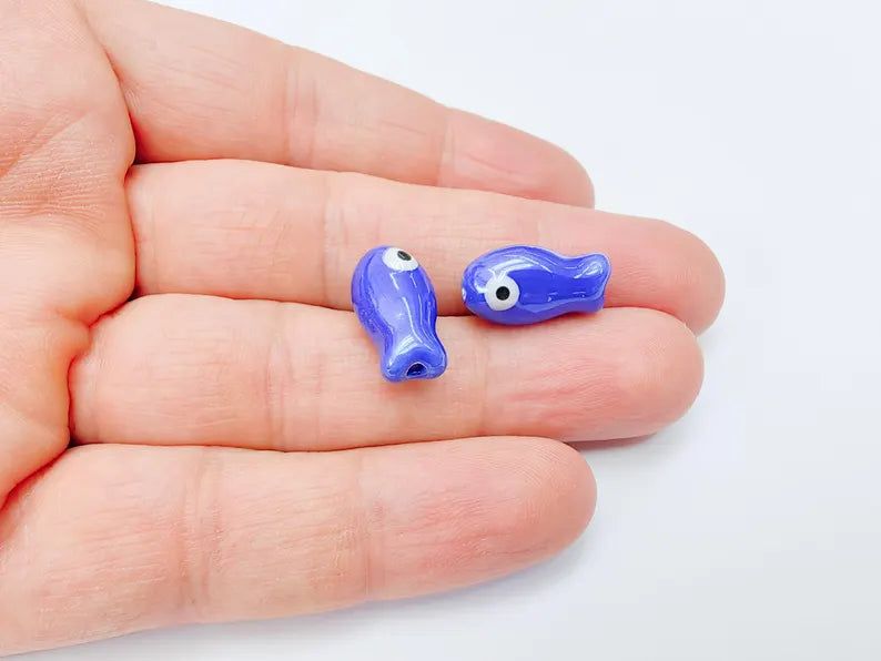 2 Porcelain Fish Beads, Ceramic Fish Beads, Navy Blue Beads for Jewelry Making, Cute Fish Beads for DIY Crafts and Accessories 19x10mm G37089