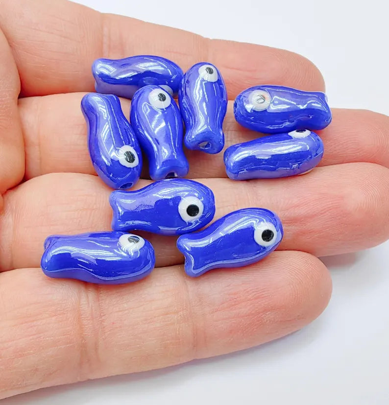 2 Porcelain Fish Beads, Ceramic Fish Beads, Navy Blue Beads for Jewelry Making, Cute Fish Beads for DIY Crafts and Accessories 19x10mm G37089