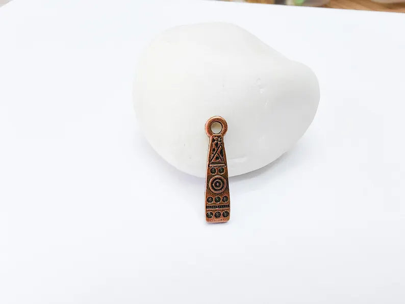 4 Boho Charm, Vintage Style Charms, Earring Charms, Minimalist Dangle Pendant, Necklace Parts, Antique Copper Plated 25x6mm G37094