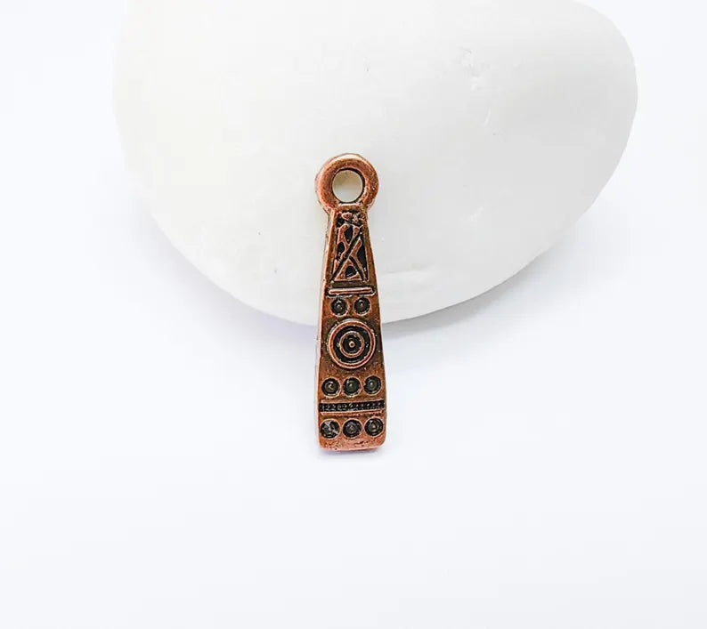4 Boho Charm, Vintage Style Charms, Earring Charms, Minimalist Dangle Pendant, Necklace Parts, Antique Copper Plated 25x6mm G37094