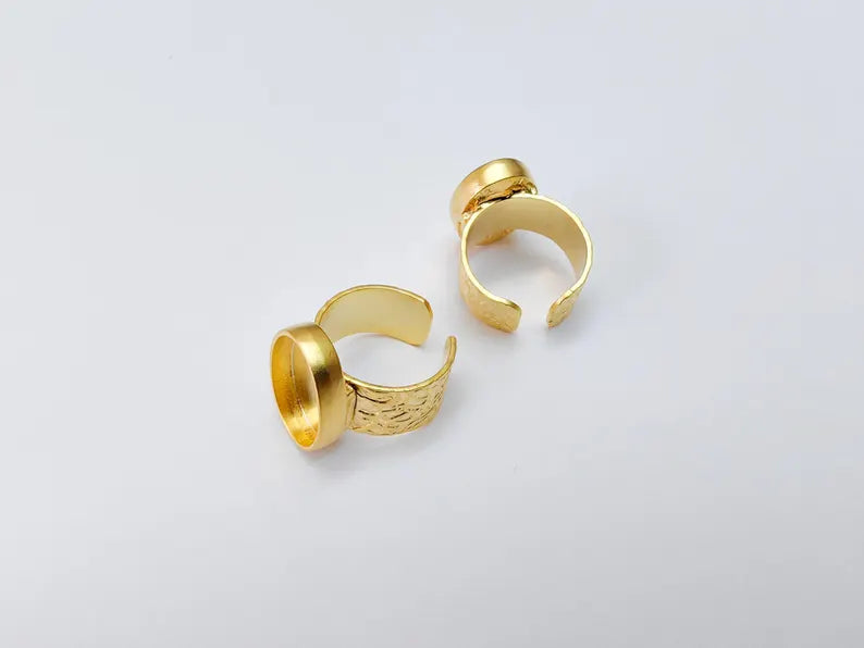 Oval Ring Blank Settings, Cabochon Mounting, Adjustable Gold Plated Resin Ring Base, Inlay Ring, Mosaic Epoxy Bezel Ring (18x13mm) G37095