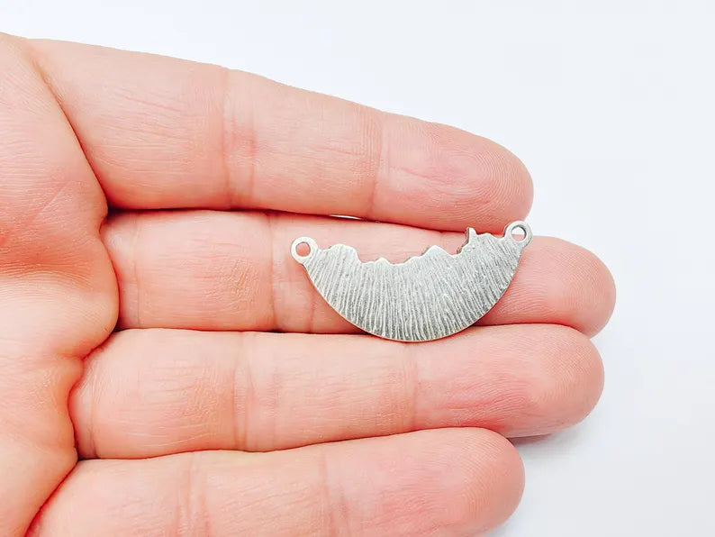 Desert Landscape Pendant Connector, Cactus Mountain Charms, Two Hole Charm for Boho and Nature Charm, Antique Silver Plated 36x16mm G37099