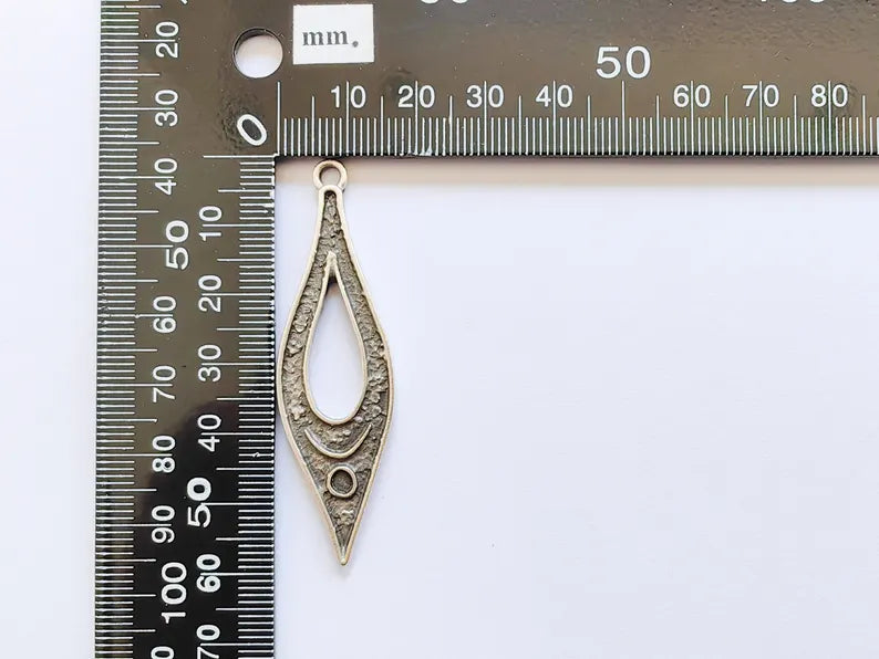 Boho Dangle Charm, Moon Pendant with Crescent and Circle Symbols, Spiritual Necklace Component, Antique Silver Plated 60x17mm G37103