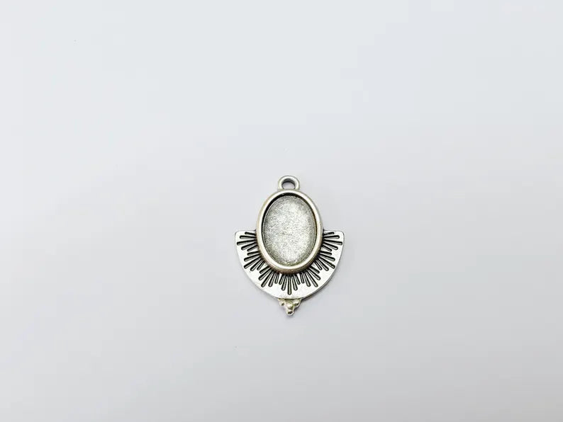 Silver Charms Blank Resin Bezel Mounting Cabochon Base Setting Antique Silver Plated Charms (14x10mm Blank) G37045