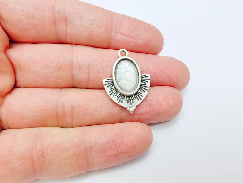 Silver Charms Blank Resin Bezel Mounting Cabochon Base Setting Antique Silver Plated Charms (14x10mm Blank) G37045