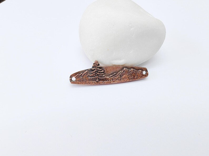 Mountain Tree Bar Pendant Connector, Forest Landscape Bracelet Charm, Nature Outdoor Necklace Jewelry, Antique Copper Plated 44x13mm G37109