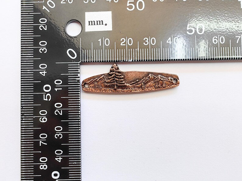 Mountain Tree Bar Pendant Connector, Forest Landscape Bracelet Charm, Nature Outdoor Necklace Jewelry, Antique Copper Plated 44x13mm G37109