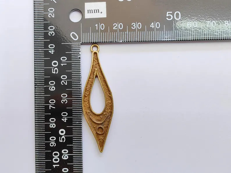 Boho Dangle Charm, Moon Pendant with Crescent and Circle Symbols, Spiritual Necklace Component, Antique Bronze Plated 60x17mm G37110