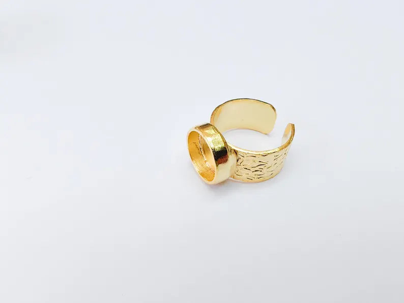 Shiny Gold Ring Setting, Cabochon Blank, Resin Bezel, Round Ring Mounting, Epoxy Frame Base, Adjustable Gold Plated 12mm G37111